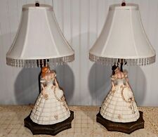 Vintage Porcelain Italian Capodimonte Lamps Pair  Ladies with Original Shade 23