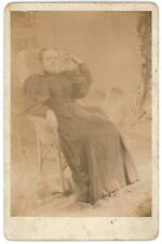 CIRCA 1880'S CABINET CARD Woman Victorian Dress Lounging Awkward Pose Chair picture