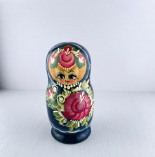 Russian Style Nesting Dolls, Wooden Hand Painted Blue Pink Floral 5 Pieces picture