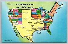 A Texan's Map Of The United States Postcard T5 picture