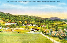 GREAT SMOKY MOUNTAINS National Park Vintage Linen Postcard Unused CHEROKEE area picture