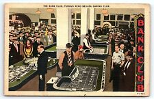 1930s RENO NEVADA BANK CLUB GAMING CASINO GAMBLING ART DECO LINEN POSTCARD P2133 picture