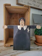 CHRIS FLESHER Folk Art Wood Hand Carved Standing Woman Amish Primitive Pilgrim picture
