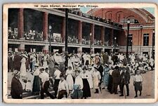 C1915 New Municipal Pier Open Shelter Crowded People Chicago IL Postcard picture