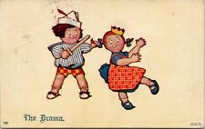 Mean Boy Pulling Girl Hair Sword Chubby Face Children Vintage Postcard spc5 picture