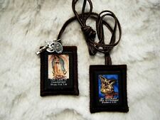 Our Lady of Guadalupe St Michael Brown Scapular 100%Wool Handmade in USA  picture