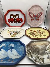 4 miniature metal trays 8 in X 6 in Vintage picture