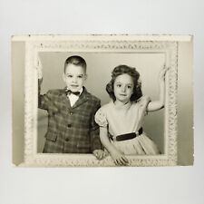 Framed Children Breaking Out Photo 1950s Dressed Up Kids Portrait Snapshot A3689 picture