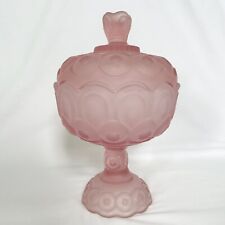 RARE Vintage LE Smith Moon & Stars Large Satin Pink Glass Covered Compote 9.5