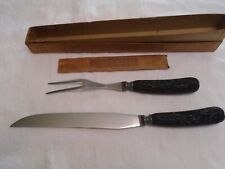 Vintag Cattaraugus Knife Fork Stag Handle Carving Set Carbon Vanadium VERY SHARP picture