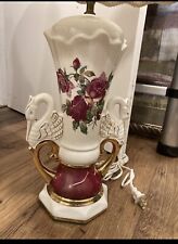 **Beautiful*** MATCHING  Pair Of 1940's Porcelain Swan Gold leaf Table Lamps picture