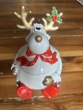 1987 Omnibus Fitz & Floyd Reindeer Christmas Holiday Cookie Jar Lid Japan 9-1/2