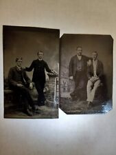 2 x SHARP SMOOTH FULL VIEW  TINTYPES  HANDSOME MEN TOUCHING picture