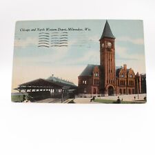Postcard Milwaukee Train Depot Station Chicago and Northwestern Wisconsin 1911 picture