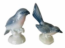 Vintage Blue Bird Figurines Porcelain Pair 2 Gerold Western Germany Bavaria picture