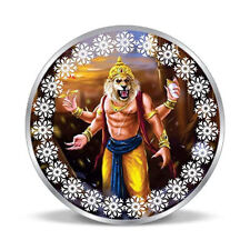 Indian Traditional Narasimha Colorful Design 999 Pure Silver Coin 100 gm picture
