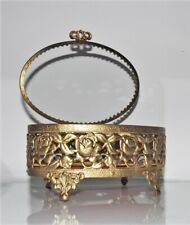 Vintage Matson Ormolu Gold Filigree Beveled Glass w Roses Jewelry Casket / Box picture