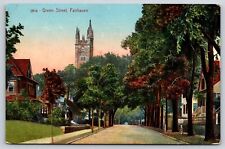 Original Vintage Antique Postcard Church Green Street Trees Houses Fairhaven, MA picture