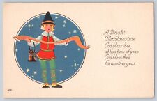 Postcard Christmas Arts & Crafts Bright Christmastide Caroler Lantern Unposted picture