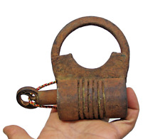 Old Vintage Large Rare  Hand Forged Screw Type Iron Padlock with Key India P1 picture