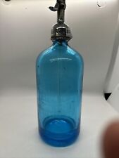 RARE ANTIQUE FRENCH SODA SIPHON BLUE GLASS SELTZER BRISTOL BOTTLING BROOKLYN NY picture