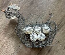 Vintage Primitive Metal Wire Chicken Rooster Egg Basket Farmhouse Cottage Decor picture