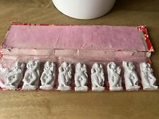Set of 9 White Vintage Chinese Figurines in Red Box White Asian Collectibles picture