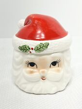 Vintage LEGO Japan CHRISTMAS Santa Claus Face Sugar Jar w/ Lid Holly & Red Cap picture