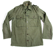 Vtg 50s 1959 Dutch Army Herringbone HBT Fatigue Shirt Jacket Twill OD Green Sz S picture