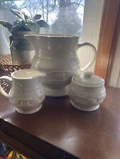 Longaberger Pottery  3pc Set.  2Qt Pitcher And Cream & Sugar Dish With Lid picture