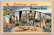 1947 GREETINGS FROM REHOBOTH BEACH DELAWARE LARGE LETTER LINEN CURT TEICH picture