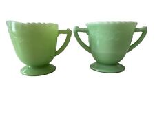 McKee Jadeite Jadite Green Laurel Pattern Short Creamer & Sugar Bowl Set picture
