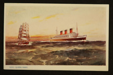 R.M.S. Queen Mary Steamship Postcard Photochrome Cunard Line Illustrated Scenery picture
