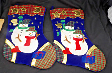 2 Vintage Matching World Bazaar Felt Applique Snowmen Christmas Stockings 16