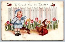 Postcard Whitney Made To Greet You At Easter Baby Boy Playful Bunnies Rabbits picture