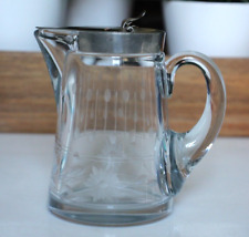 Vintage HEISEY Clear Glass Syrup Pitcher Dispenser w/ Lid Etched Flowers picture