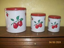 Vintage 1950's DECOWARE Metal Canister Set of 3 RED APPLES picture
