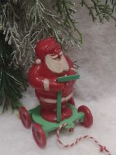 Vintage Christmas 1950's Rosen Rosbro Hard Plastic Santa on Wheels W/3D Square  picture
