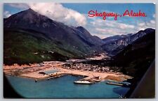 Skagway Alaska Birds Eye View Mountains Boat Dock Pier Waterfront VNG Postcard picture