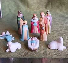 Vintage 8 Piece Bisque Porcelain Nativity Set Hand Painted Mini So Cute picture