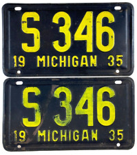 Vintage Michigan 1935 Old License Plate Set Shorty Man Cave Auto Decor Collector picture