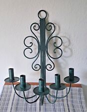 Vintage Wrought Iron Green Patinated Wall Sconce 5 Candle Holder Candelabra 18