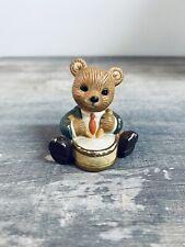Homco Miniature Teddy Bear Figurine #1422 Boy Drums Musician Porcelain 2” picture