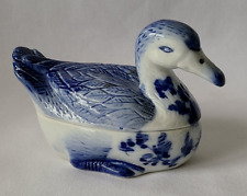 Vintage Duck Goose Hand Painted Trinket Box Blue & White picture