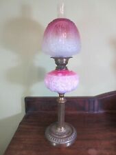 ANTIQUE VICTORIAN BRASS & CRANBERRY GLASS OIL LAMP  WITH ORIGINAL SHADE picture