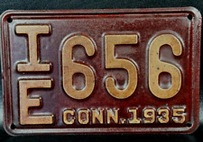 1935 Connecticut License Plate - IE 656-RARE  Red Color -  picture