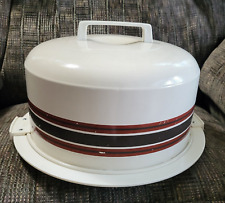 Vintage Atapco 5-000 Metal Plastic Cake Pie Carrier Locking Lid Brown Stripe picture