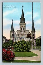 New Orleans LA, St Louis Cathedral, Jackson Square, Louisiana Vintage Postcard picture