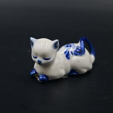Vintage Blue And White Laying Cat Holland Delft Style Figure picture