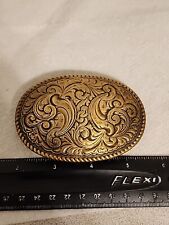 Vintage CRUMRINE Classic Solid Brass Floral Scrolling Design Western Belt Buckle picture